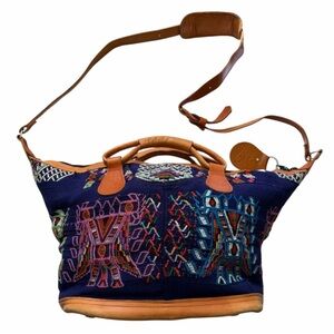 Humble Hilo Leather and Handwoven knit crossbody tote boho Nena style bag